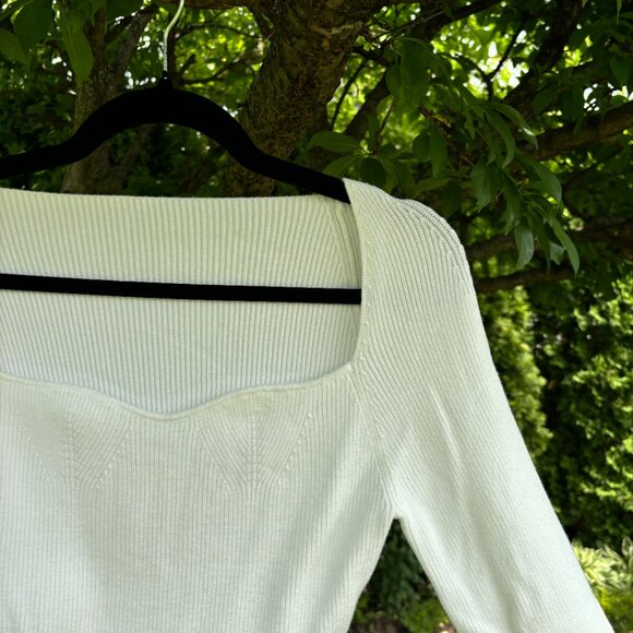 Cream Knit Sweater with Elegant Square Neckline | Minimalist Chic - Picture 2 of 4